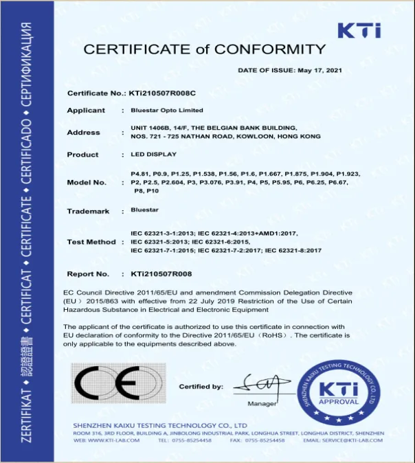 Certificado CE RoHS